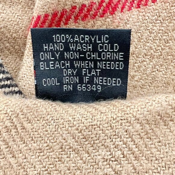 V. FRAAS German Made Camel Plaid Woven Fringe Acrylic Ruana Shawl Wrap- One Size - Picture 7 of 8